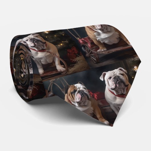 Bulldog Snowy Sleigh Kerst Decor Stropdas (Opgerold)