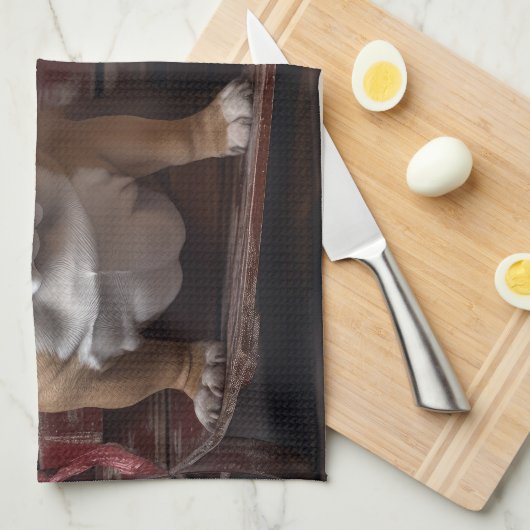 Bulldog Snowy Sleigh Kerst Decor Theedoek (Quarter Fold)