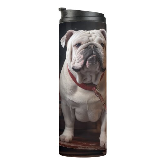 Bulldog Snowy Sleigh Kerst Decor Thermosbeker (Geroteerd rechts)