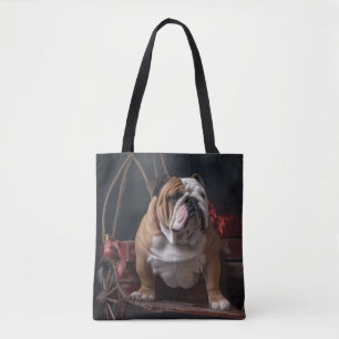 Bulldog Snowy Sleigh Kerst Decor Tote Bag
