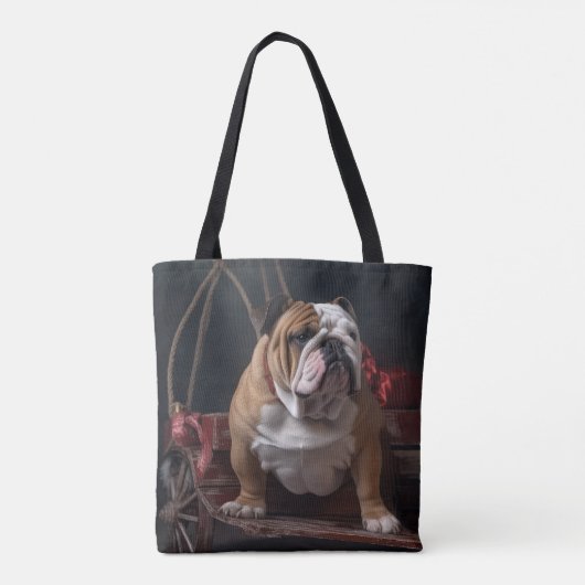 Bulldog Snowy Sleigh Kerst Decor Tote Bag (Achterkant)
