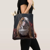 Bulldog Snowy Sleigh Kerst Decor Tote Bag (Dichtbij)