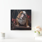 Bulldog Snowy Sleigh Kerst Decor Vierkante Klok (Huis)