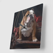 Bulldog Snowy Sleigh Kerst Decor Vierkante Klok (Hoek)
