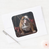 Bulldog Snowy Sleigh Kerst Decor Vierkante Sticker (Envelop)
