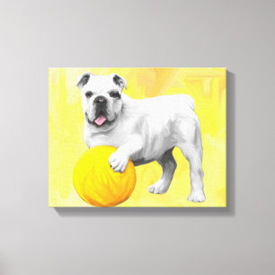 Bulldog Spelen met Ball Waterverf Art Painting Canvas Afdruk