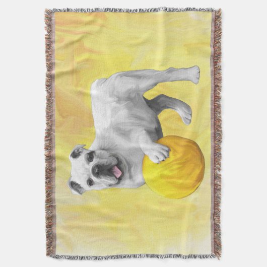 Bulldog Spelen met Ball Waterverf Art Painting Deken (Voorkant Verticaal)