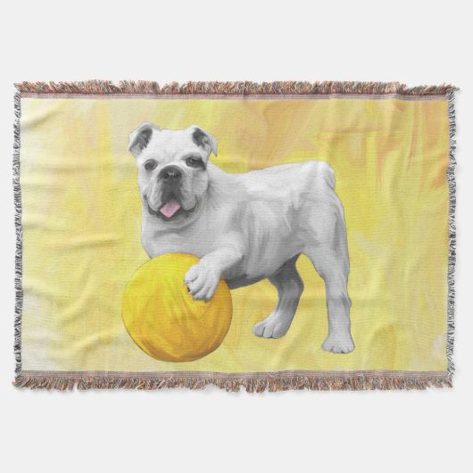 Bulldog Spelen met Ball Waterverf Art Painting Deken (Voorkant)