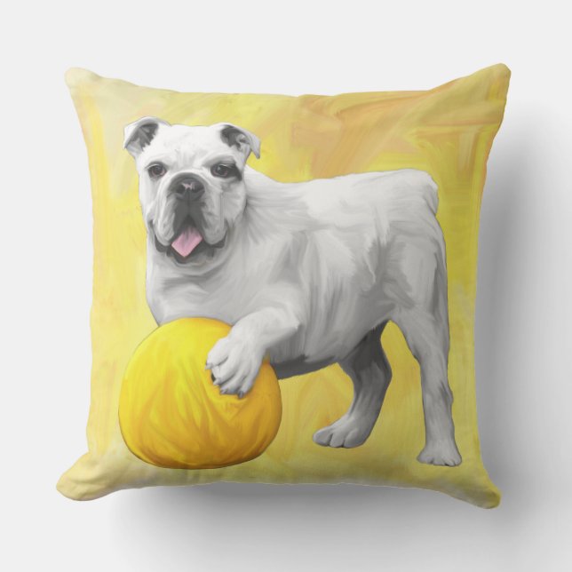 Bulldog Spelen met Ball Waterverf Art Painting Kussen (Voorkant)