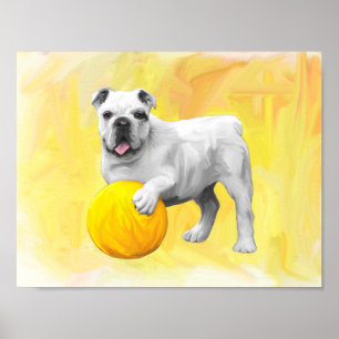Bulldog Spelen met Ball Waterverf Art Painting Poster