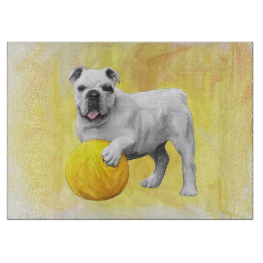 Bulldog Spelen met Ball Waterverf Art Painting Snijplank (Voorkant)