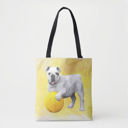 Bulldog Spelen met Ball Waterverf Art Painting Tote Bag (Voorkant)