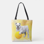 Bulldog Spelen met Ball Waterverf Art Painting Tote Bag (Achterkant)