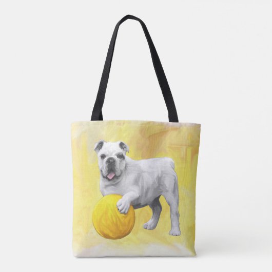Bulldog Spelen met Ball Waterverf Art Painting Tote Bag (Achterkant)