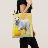 Bulldog Spelen met Ball Waterverf Art Painting Tote Bag (Dichtbij)