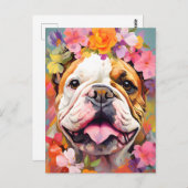 Bulldog Spring Bloemen Briefkaart (Voorkant / Achterkant)