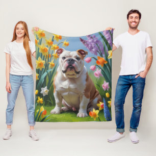 Bulldog Spring Bloemen Schilderen Fleece Deken