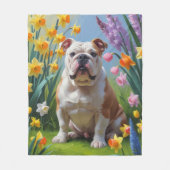 Bulldog Spring Bloemen Schilderen Fleece Deken (Voorkant)