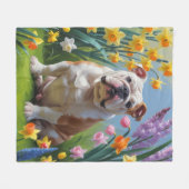 Bulldog Spring Bloemen Schilderen Fleece Deken (Voorkant (Horizontaal))