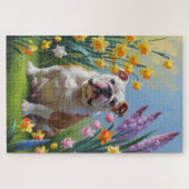 Bulldog Spring Bloemen Schilderen Legpuzzel (Horizontaal)