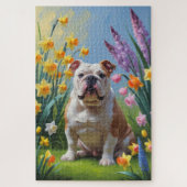 Bulldog Spring Bloemen Schilderen Legpuzzel (Verticaal)