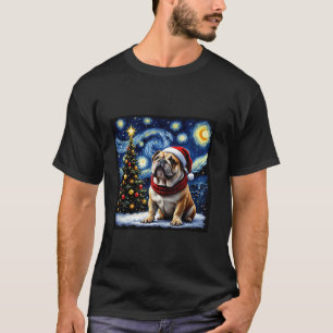 Bulldog Sterrennacht Christmas Van Gogh Dog Santa T-shirt