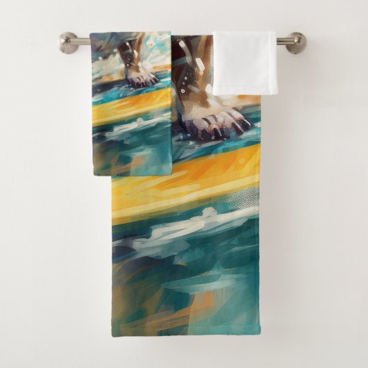 Bulldog strand surfen schilderij bad handdoek (Insitu)