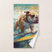 Bulldog strand surfen schilderij bad handdoek (Handdoek)