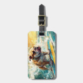 Bulldog strand surfen schilderij bagagelabel (Voorkant verticaal)