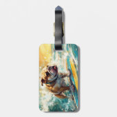 Bulldog strand surfen schilderij bagagelabel (Achterkant verticaal)