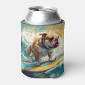 Bulldog strand surfen schilderij blikjeskoeler (Blikje Voorkant)