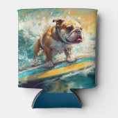 Bulldog strand surfen schilderij blikjeskoeler (Voorkant)