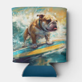 Bulldog strand surfen schilderij blikjeskoeler (Achterkant)