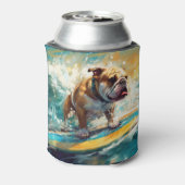 Bulldog strand surfen schilderij blikjeskoeler (Blikje Achterkant)