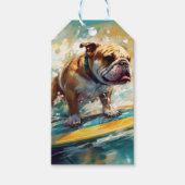 Bulldog strand surfen schilderij cadeaulabel (Voorkant)
