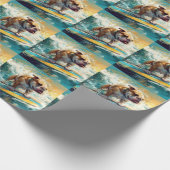 Bulldog strand surfen schilderij cadeaupapier (Hoek)