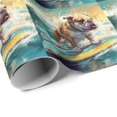 Bulldog strand surfen schilderij cadeaupapier (Rol Hoek)