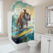 Bulldog strand surfen schilderij douchegordijn (In situ)