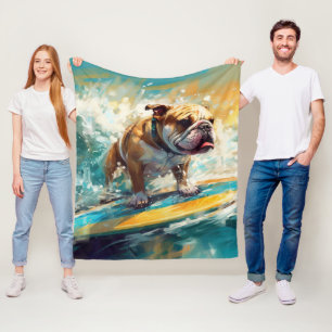 Bulldog strand surfen schilderij fleece deken
