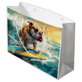 Bulldog strand surfen schilderij groot cadeauzakje (Achterkant Gekanteld)
