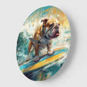 Bulldog strand surfen schilderij grote klok (Hoek)