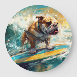 Bulldog strand surfen schilderij grote klok