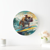 Bulldog strand surfen schilderij grote klok (Huis)