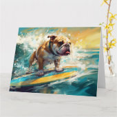 Bulldog strand surfen schilderij kaart (Gele Bloem)