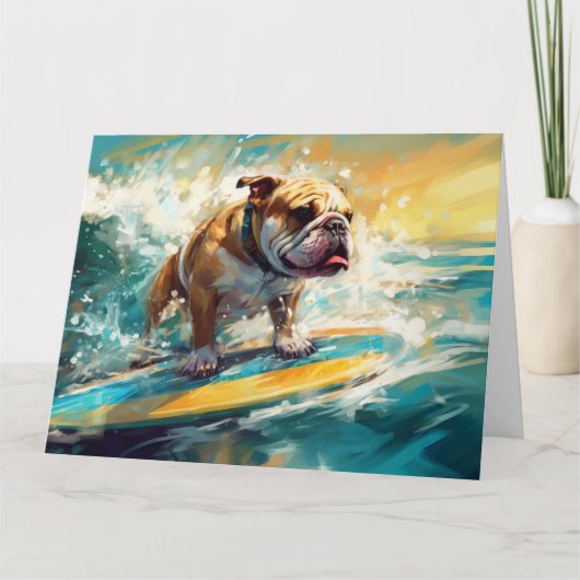 Bulldog strand surfen schilderij kaart (Voorkant)