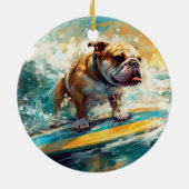 Bulldog strand surfen schilderij keramisch ornament (Achterkant)
