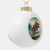 Bulldog strand surfen schilderij keramische bal ornament (Links)