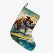 Bulldog strand surfen schilderij kleine kerstsok (Voorkant (Hangend))