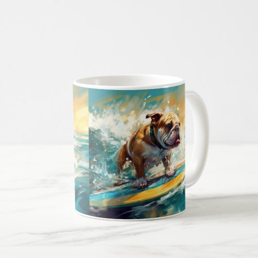 Bulldog strand surfen schilderij koffiemok (Voorkant rechts)