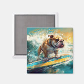 Bulldog strand surfen schilderij magneet (Voorkant / Achterkant)
